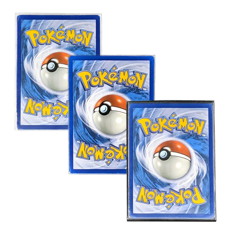 Pokémon cards in 3 different type of sleeves