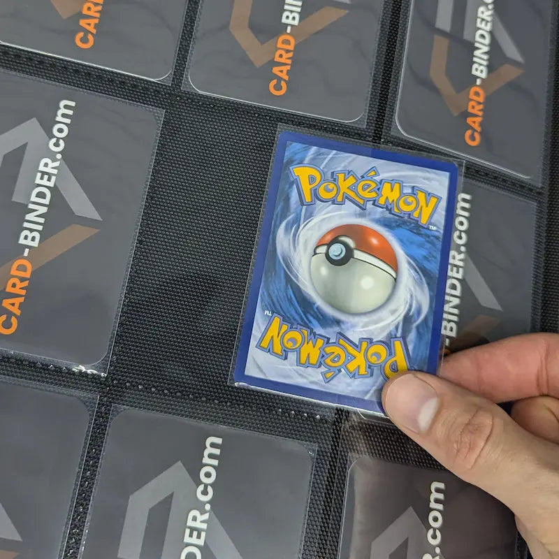 Sleeved Pokémon card put into binder pocket