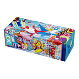 3-pack Pokémon Center-box med färgglad Pikachu och livfulla japanska stadselement.