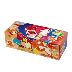 3-pack Pokémon Center-box med livfulla illustrationer av Gyarados och Pikachu för Pokémon-fans.
