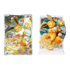 Pokémon Eeveelutions Blind Box [Live] featuring an Eevee figure and card in a whimsical dreamscape.