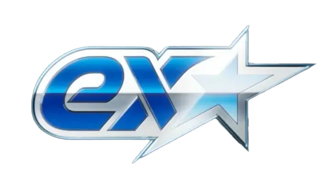 Stylized logo featuring the letters 'ex' and a star, designed in metallic blue and silver colors.
