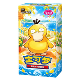 Pokemon-themed card game box featuring Psyduck, vibrant colors and playful design with autumn scenery.