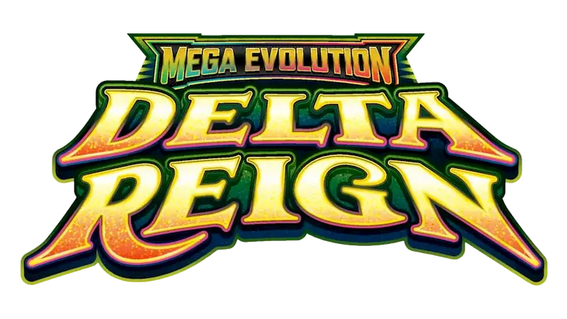 Mega Evolution Delta Reign logo featuring vibrant colors and dynamic lettering, showcasing the gaming franchise.
