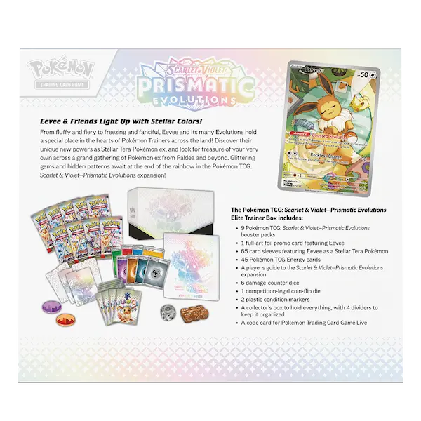 Pokemon Prismatic Evolutions Elite Trainer Box (ETB) - Backside Information