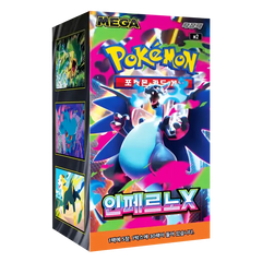 Inferno X Korean Box (Live-stream) featuring vibrant Pokémon art and contents of 30 booster packs.