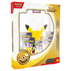 30th Celebration Binder Collection featuring Pokémon cards and Pikachu design, perfect for organizing your collection.