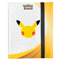 30th Celebration Binder Collection featuring Pikachu design with a bright yellow background for Pokémon TCG.