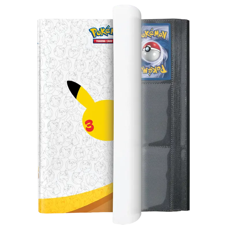 30th Celebration Binder Collection showcasing Pikachu design for Pokémon card organization.
