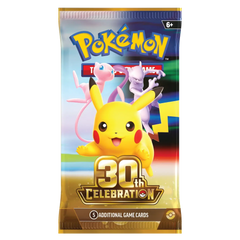 alt
30-årsjubileums-boosterpaket med Pikachu och ikoniska Pokémon-motiv.