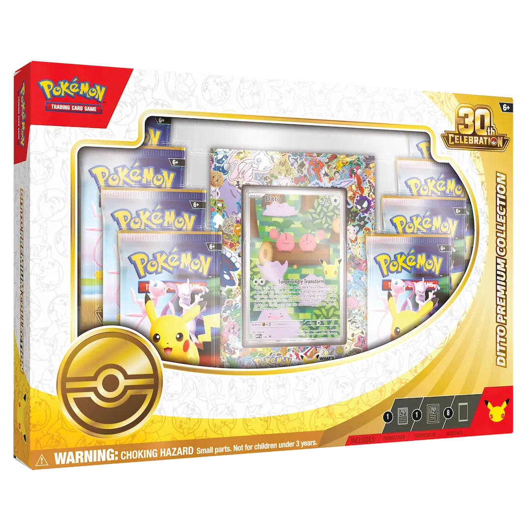 30th Celebration Ditto Collection featuring Pokémon cards and binder for organizing cherished pulls.