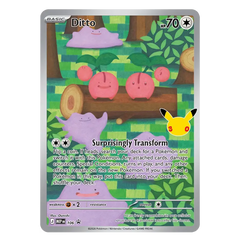 30th Celebration Ditto Collection card featuring Ditto transforming with Pikachu in the corner, celebrating Pokémon's 30th anniversary.
