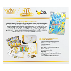 30th Celebration Elite Trainer Box showcasing Pokémon cards and collector's items for Pokémon TCG 30th anniversary.