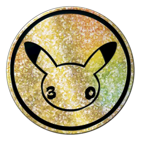 30th Celebration Elite Trainer Box logo featuring Pikachu silhouette and number 30 in vibrant colors.
