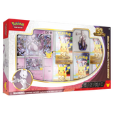 30th Celebration Mewtwo Figure Collection featuring cards and Mewtwo figure in decorative packaging.