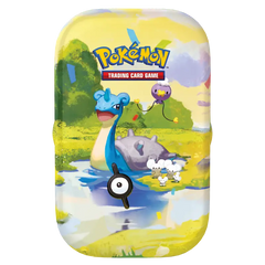 30th Celebration Mini Tin featuring Pokémon characters in a scenic landscape with colorful confetti.