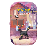 30th Celebration Mini Tin featuring Umbreon and Meowth in a colorful urban setting.