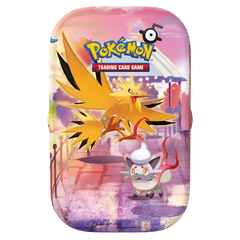 30th Celebration Mini Tin featuring Zapdos and a cute Pokémon character in a colorful design.