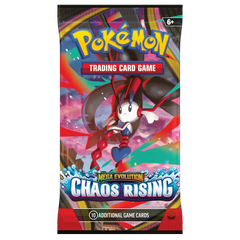 Chaos Rising Booster Box featuring Mega Evolution Pokémon trading card pack with 10 additional game cards.