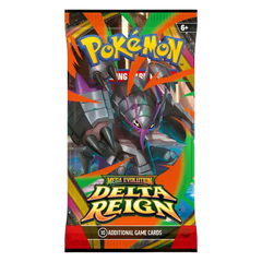 Delta Reign 3-Pack Blister (Live-stream) Pokemon card pack featuring Mega Rayquaza and colorful design.