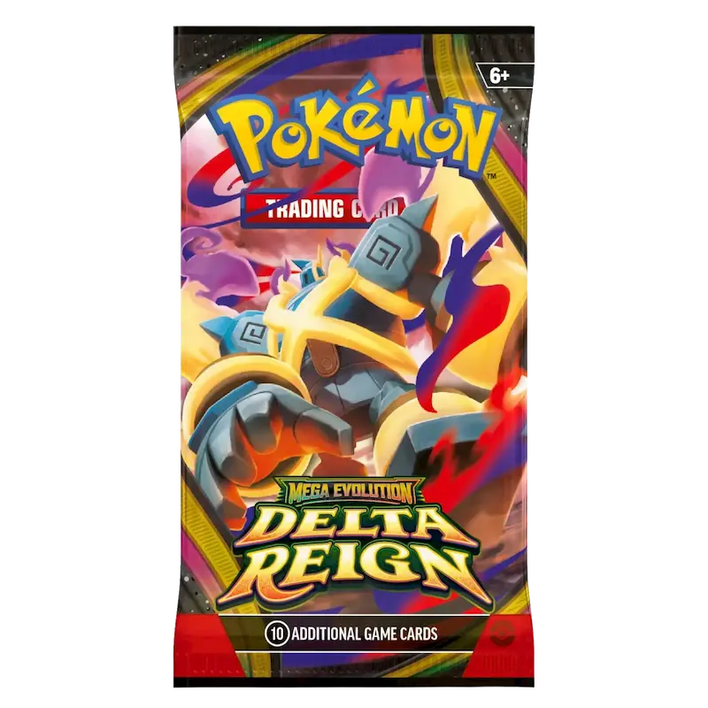 Delta Reign 3-Pack Blister (Live-stream) featuring Mega Rayquaza and vibrant artwork.