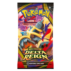 Delta Reign 3-Pack Blister (Live-stream) featuring Mega Rayquaza and vibrant artwork.