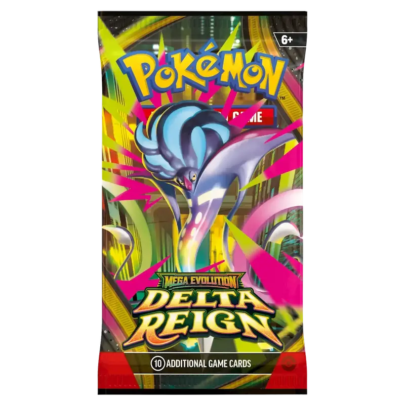 Delta Reign 3-Pack Blister (Live-stream) featuring Mega Rayquaza on the packaging of Pokemon TCG expansion.