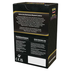 "Achterkant van de Pokémon TCG: Mega Evolution Pitch Black Booster Bundle doos met donkere thematische illustraties."