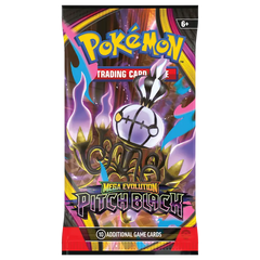 Pokémon Mega Evolution Pitch Black Booster Box featuring vibrant designs and ominous Pokémon artwork.