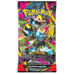 Pokémon TCG Mega Evolution Pitch Black Booster Box featuring vibrant artwork and 10 additional game cards.