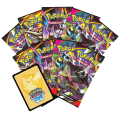 Pitch Black Elite Trainer Box featuring Pokémon trading cards and a Pikachu card for Pokémon TCG enthusiasts.