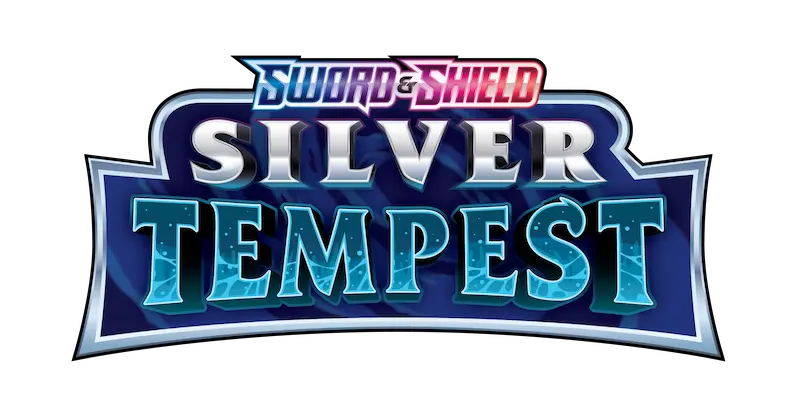 "Logo de Pokémon TCG Espada y Escudo: Tempestad Plateada con letras en azul vibrante."