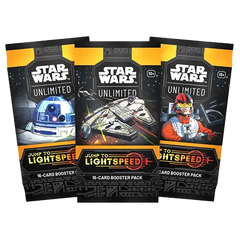 Star Wars Unlimited TCG Jump to Light speed Booster Pack featuring 16-card packs with iconic characters.