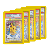 PSA Slab Bumper - Yellow with multiple Pokémon cards showcasing their vibrant designs and graded PSA display.