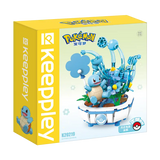 Keeppley Pokémon Bonsai 1.0 Kanto set featuring Squirtle building blocks with floral design.