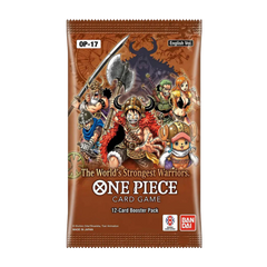 Booster pack for The World's Strongest Warriors Booster Box from the One Piece Card Game, featuring iconic characters.