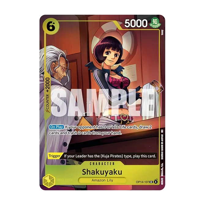 One Piece: Illustration Box vol.7 (Live) Shakuyaku character card from Bandai's premium release.