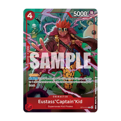 One Piece: Illustration Box vol.8 (Live) Eustass 'Captain' Kid trading card featuring vibrant artwork and game stats.