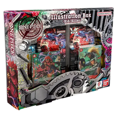 One Piece: Illustration Box vol.8 (Live) featuring Kid and Killer promotional cards and booster packs.