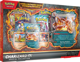 Charizard EX Special Collection box showcasing Charizard ex, Charmander, and TCG booster packs, featuring Pokémon TCG graphics.