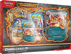 Charizard EX Special Collection box showcasing Charizard ex, Charmander, and TCG booster packs, featuring Pokémon TCG graphics.