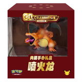 30th Anniversary Charizard collectible figure in a display box, showcasing vibrant colors and detailed design.