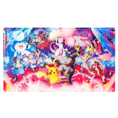 Colorful Pokémon celebration scene featuring Pikachu, Mewtwo, and other iconic characters amidst fireworks.