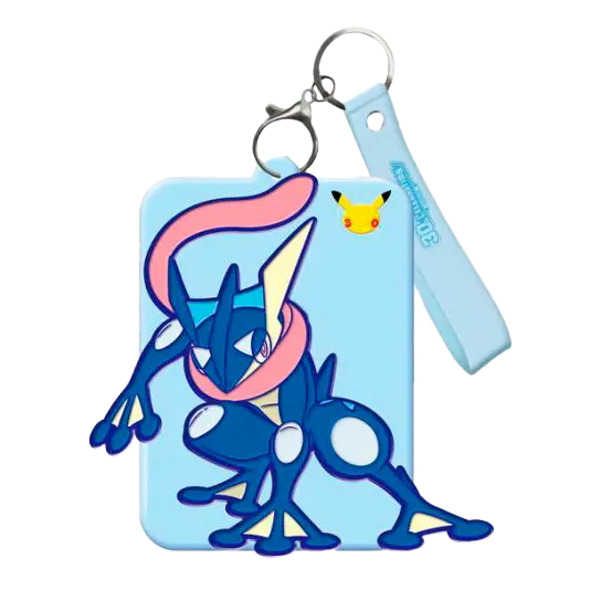 Greninja keychain design with a Pikachu charm, featuring vibrant colors and playful anime art.