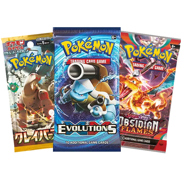 3 different type of Pokémon booster packs